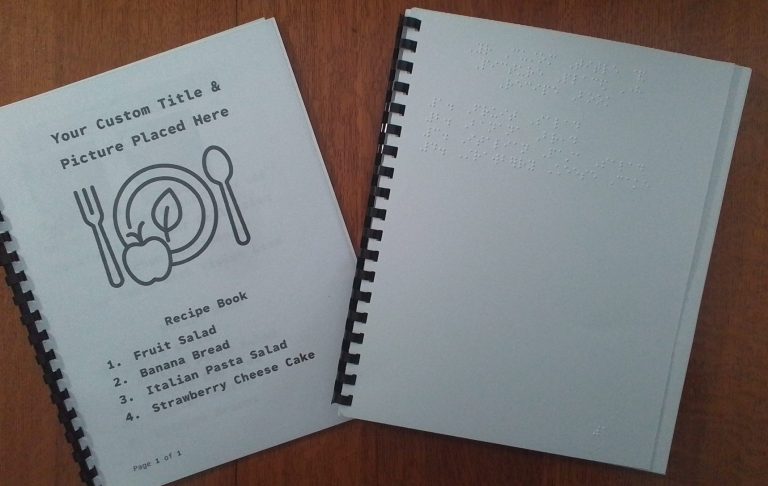 Recipe Book Braille Version of 8.5x11 Recipe Book